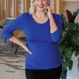 Bamboo Reversible Tee 3/4 sleeve in blue