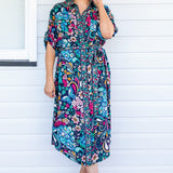 Maiocchi Alison Shirt Dress in Truly Madly navy – best-selling contrast panel floral print shirt dress