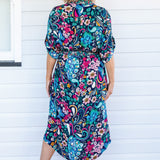 Back view of Alison Shirt Dress in Truly Madly navy – fluid rayon fabric with classic shirt shape