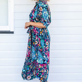 Side view of Alison Shirt Dress in Truly Madly navy – fluid rayon fabric with classic shirt shape