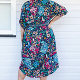 Back view of Alison Shirt Dress in Truly Madly navy – fluid rayon fabric with classic shirt shape