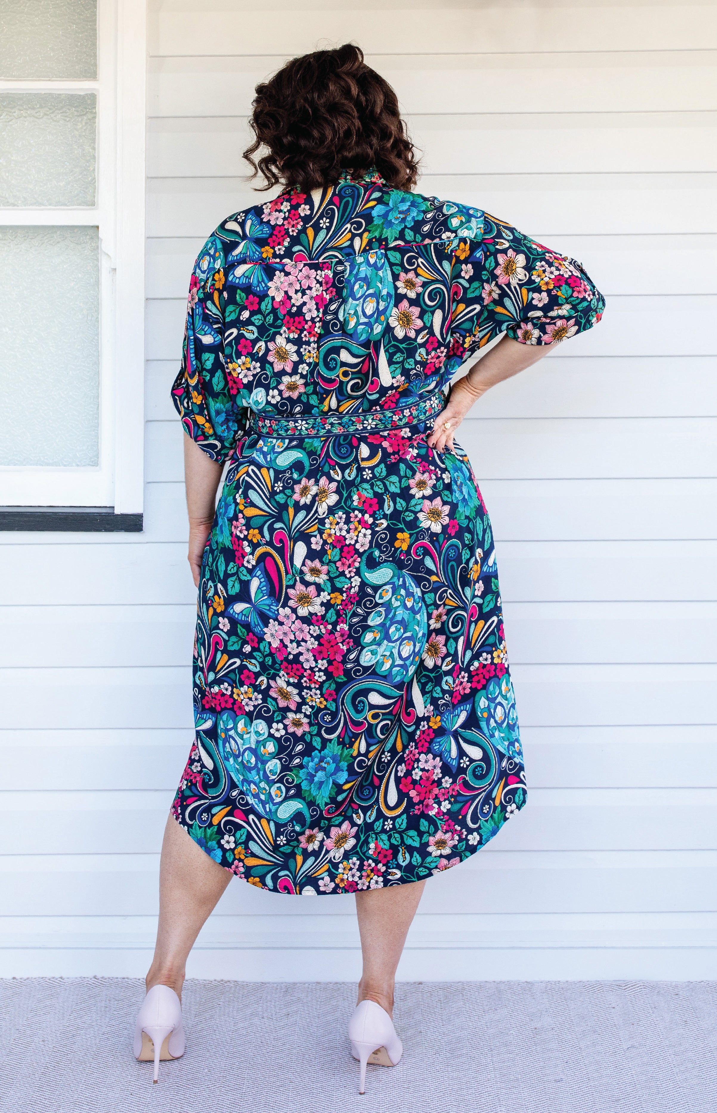 Back view of Alison Shirt Dress in Truly Madly navy – fluid rayon fabric with classic shirt shape
