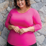 Bamboo Reversible Tee 3/4 sleeve in neon pink