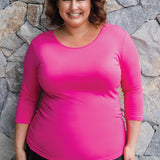 Bamboo Reversible Tee 3/4 sleeve in neon pink