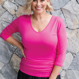 Bamboo Reversible Tee 3/4 sleeve in neon pink