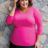 Bamboo Reversible Tee 3/4 sleeve in neon pink