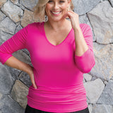 Bamboo Reversible Tee 3/4 sleeve in neon pink