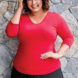 Bamboo Reversible Tee 3/4 sleeve in flame