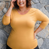 Bamboo Reversible Tee 3/4 sleeve in saffron