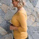 Bamboo Reversible Tee 3/4 sleeve in saffron