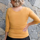 Bamboo Reversible Tee 3/4 sleeve in saffron