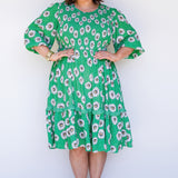 Barbados Mini Dress in daisy days green