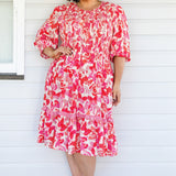 Barbados Mini Dress in fly away melon