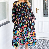 Barbados Midi Dress in social butterfly black