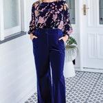 Maiocchi Bianca Pant in midnight velvet – high-waist wide-leg pant with structured velvet waistband