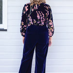 Back view of Bianca Pant in midnight velvet - smooth wide-leg drape for elegant fit