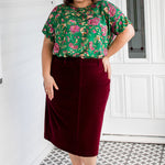 Maiocchi Bianca Skirt in wine velvet, timeless design for every occasion.