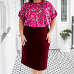 Bianca Skirt in luxe wine velvet by Maiocchi – elegant skirt style.