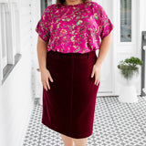 Bianca Skirt in luxe wine velvet by Maiocchi – elegant skirt style.