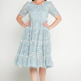 Eloise Dress in blue lace – feminine fit-and-flare cotton lace frock by Maiocchi