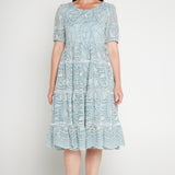 Blue lace occasion dress with cotton voile lining – Eloise Dress, perfect from cocktail hour to weekend celebrations