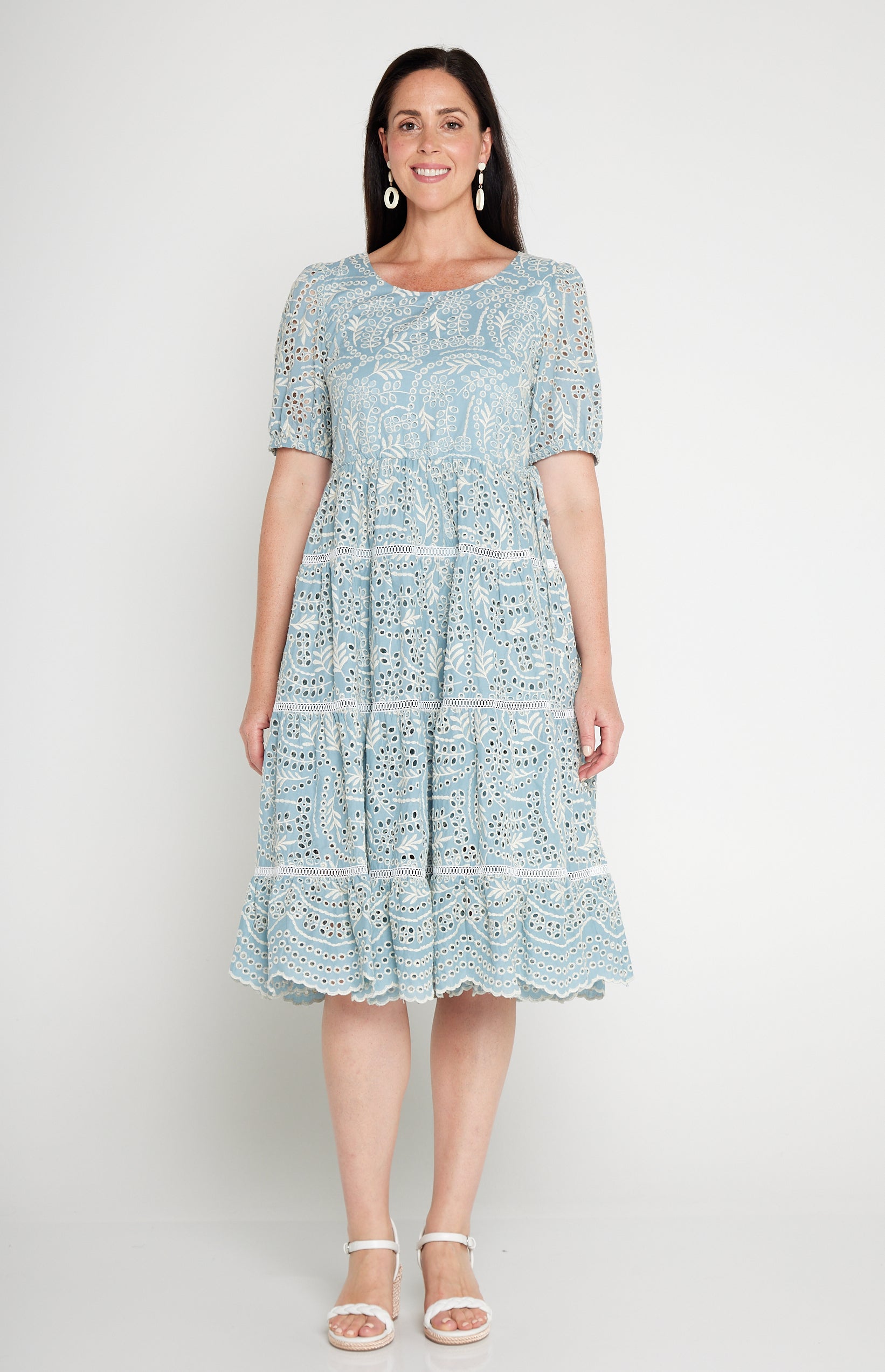 Blue lace occasion dress with cotton voile lining – Eloise Dress, perfect from cocktail hour to weekend celebrations