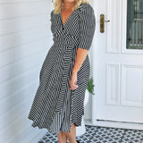 Emily Reversible Dress in black stripes