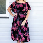 Maiocchi Evie Dress in Wine Butterfly Velvet – luxe and elegant, perfect for weddings or special occasions