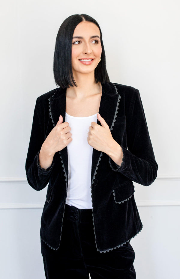 Fancy Velvet Ric Rac Blazer in black