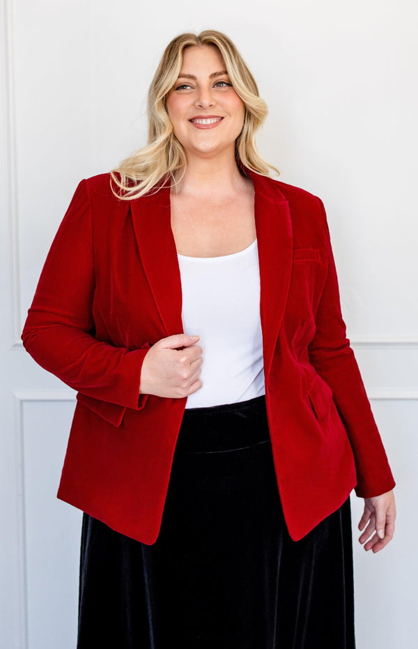 Fancy Velvet Blazer in cherry