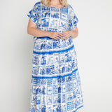 Poppy Top in patchwork blue