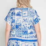 Poppy Top in patchwork blue