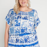 Poppy Top in patchwork blue
