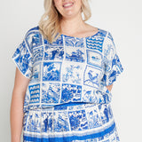 Poppy Top in patchwork blue