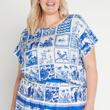 Poppy Top in patchwork blue