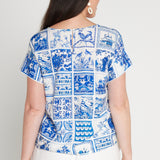 Poppy Top in patchwork blue