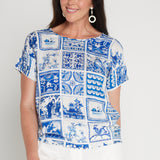 Poppy Top in patchwork blue
