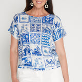Poppy Top in patchwork blue