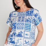 Poppy Top in patchwork blue