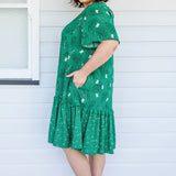 Maldives Mini Dress in lucky cat green