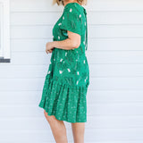 Maldives Mini Dress in lucky cat green