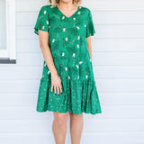 Maldives Mini Dress in lucky cat green