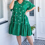 Maldives Mini Dress in lucky cat green