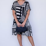 Maldives Mini Dress in seeing stripes black