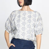 Pretty Please Reversible Top in navy broderie