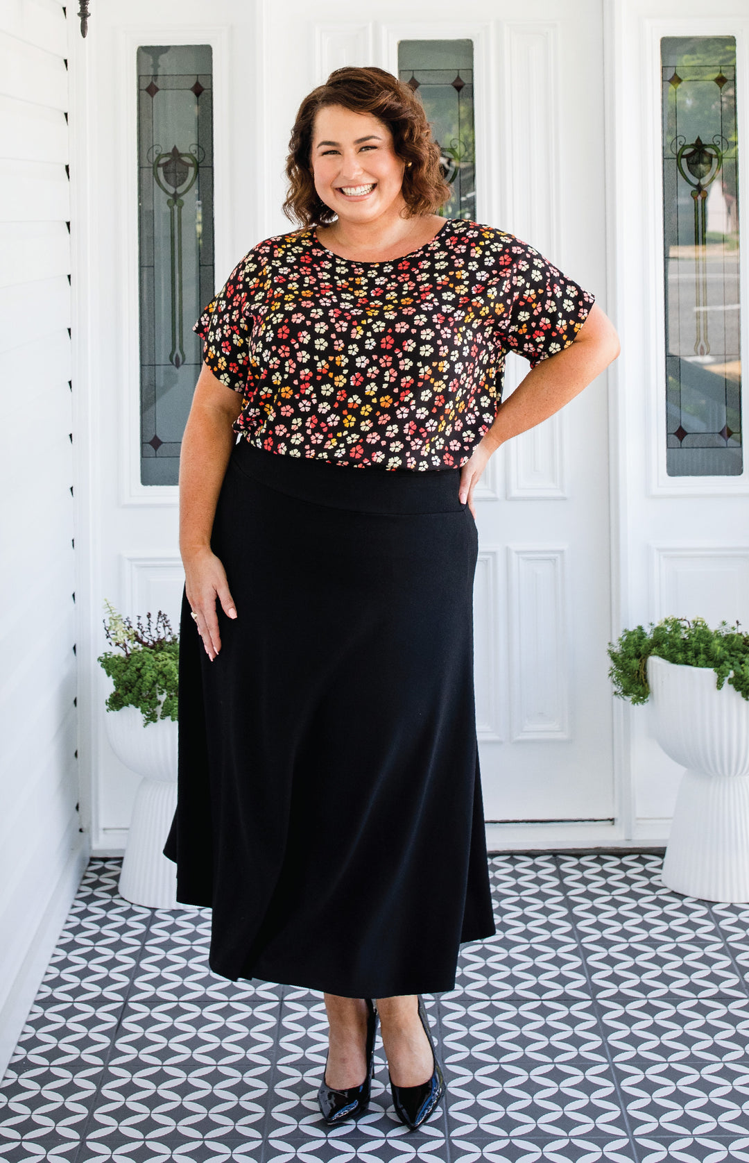 Poppy Top in colour floral