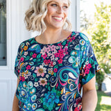Truly Madly custom peacock & floral print in best-selling Poppy Top by Maiocchi