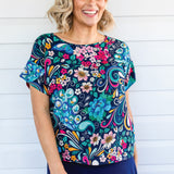 Maiocchi Poppy Top in Truly Madly navy – bestselling floral peacock print relaxed top