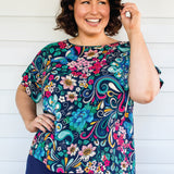 Truly Madly custom peacock & floral print in best-selling Poppy Top by Maiocchi