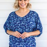 Pretty Please Reversible Top in cherry blossom blue